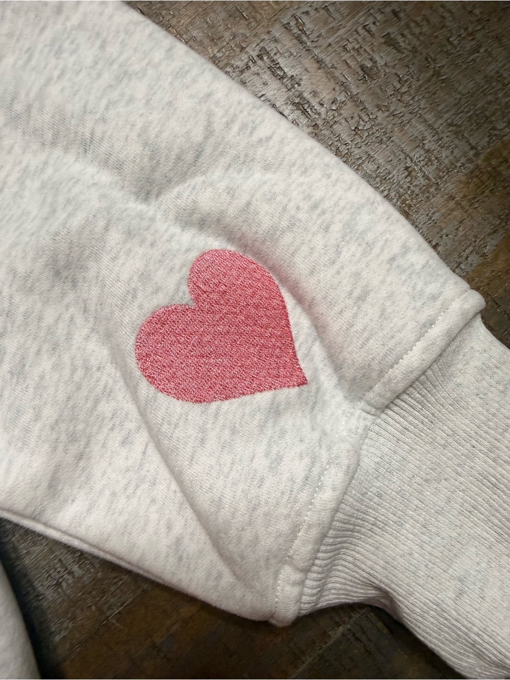 Sun-kissed Coconut Gray Crewneck Sweatshirt with Embroidered Hearts - Picture 5 of 8